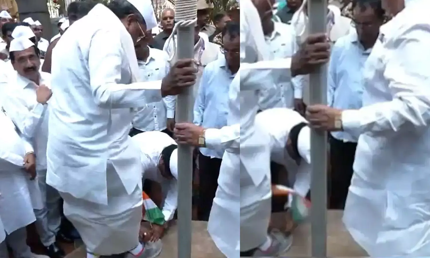 ദേശീയ പതാകയുമായി സിദ്ധരാമയ്യയുടെ ഷൂ കോൺഗ്രസ് പ്രവർത്തകൻ അഴിച്ചുമാറ്റി; വിമർശനവുമായി ബിജെപി ദേശീയ പതാകയുമായി സിദ്ധരാമയ്യയുടെ ഷൂ കോൺഗ്രസ് പ്രവർത്തകൻ അഴിച്ചുമാറ്റി; വിമർശനവുമായി ബിജെപി