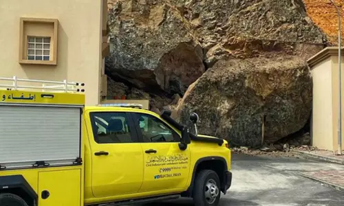 A rock fell on a residential building in Muttrah Wilayah, Oman.