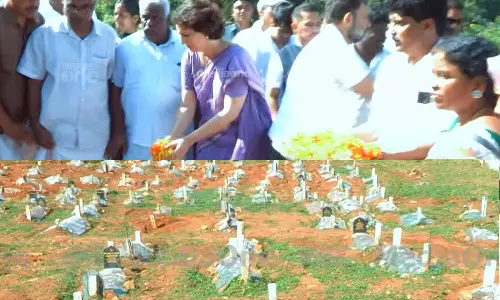 Priyanka Gandhi Visited Cremated Place of Wayanad Land slide Victims