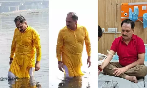 Delhi BJP chief takes dip in toxic Yamuna in protest against AAP, hospitalised