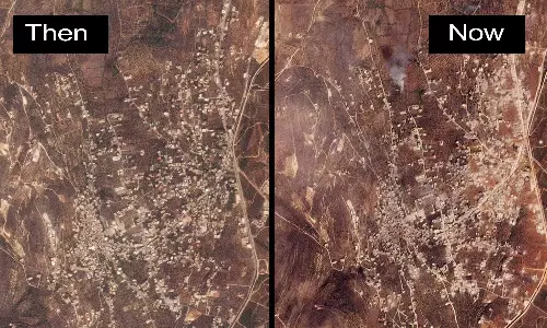 ഇസ്രായേൽ ആക്രമണത്തിൽ   ഗർത്തങ്ങളായി ലബനാൻ ഗ്രാമങ്ങൾ;  ഉപഗ്രഹചിത്രങ്ങൾ പുറത്ത്