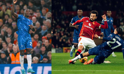 Caicedos response to Brunos goal; Chelsea-United match tied 1-1