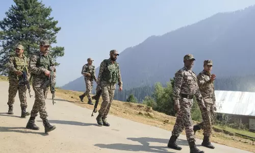 Security personnel during a combing operation in Baramulla district, J&K Security personnel during a combing operation in Baramulla district, J&K