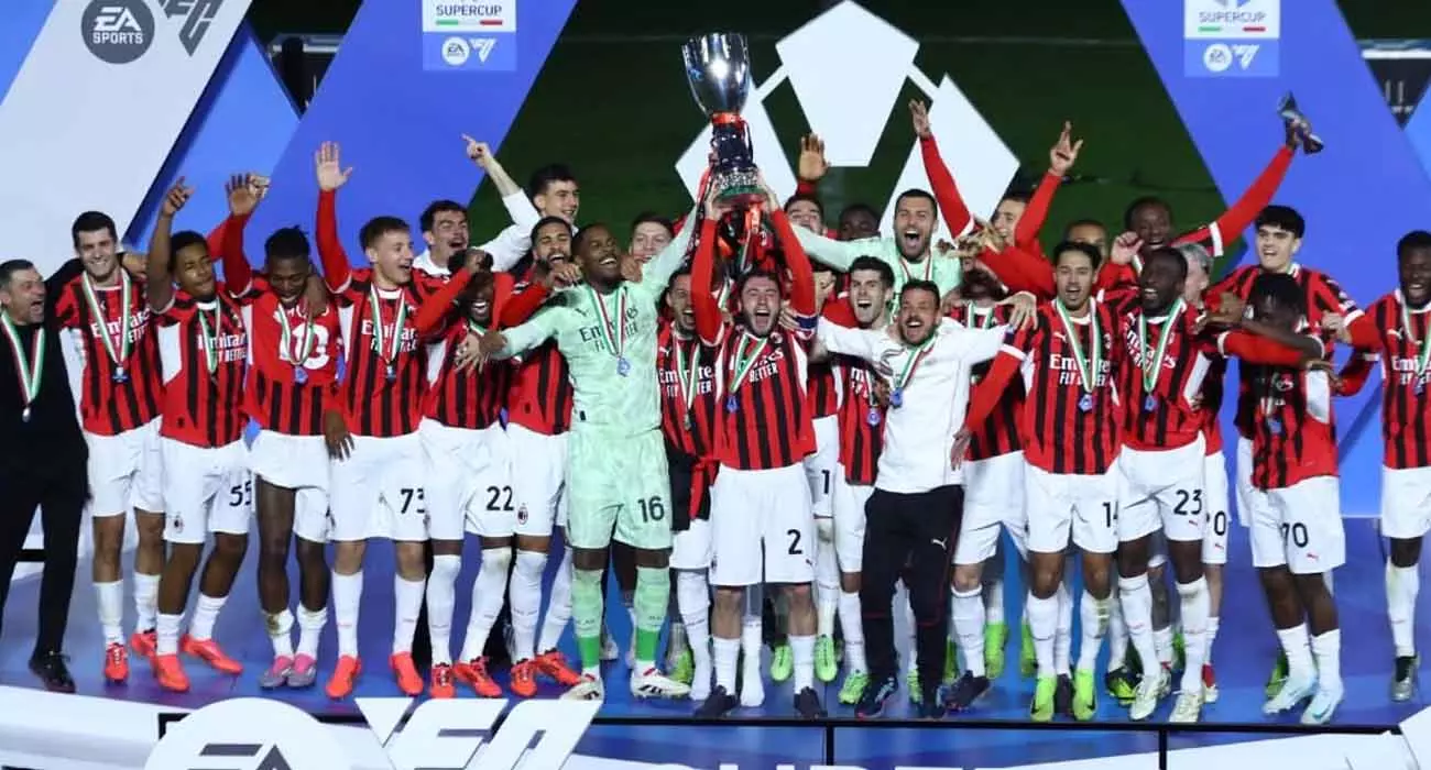 90+3rd minute winning goal; AC Milan won the Italian Supercup title