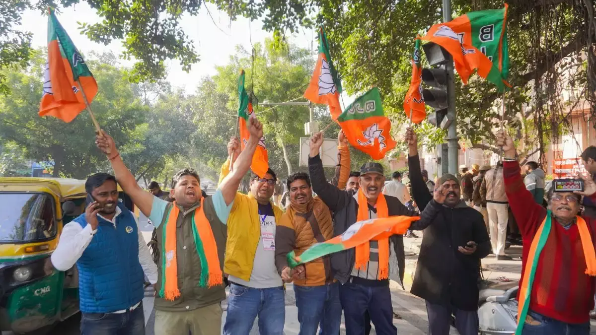 BJP supporters celebrate the partys lead