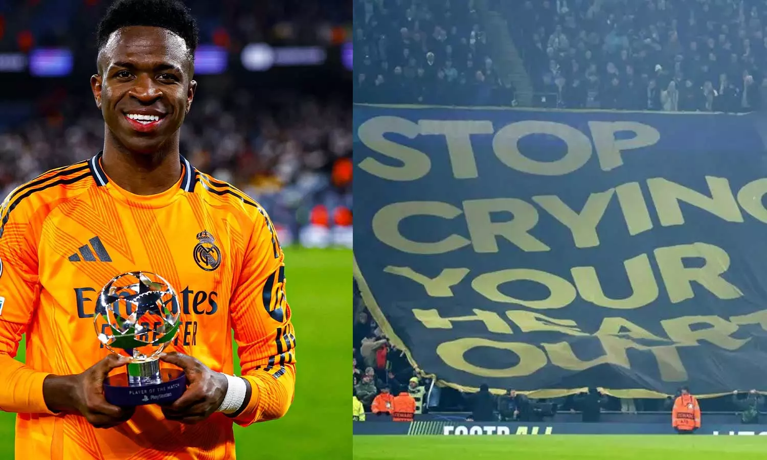 കരച്ചില്‍ നിര്‍ത്തൂ എന്ന് സിറ്റി ആരാധകര്‍; മൈതാനത്ത് വിനീഷ്യസിന്‍റെ വായടപ്പന്‍ മറുപടി