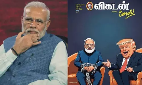 ട്രംപിന് സമീപം കൈവിലങ്ങിട്ട് മോദി: പ്രധാനമന്ത്രിയെ വിമർശിച്ച തമിഴ് മാസിക വികടൻ കേന്ദ്രം ബ്ലോക്ക് ചെയ്തെന്ന് റിപ്പോര്‍ട്ട്