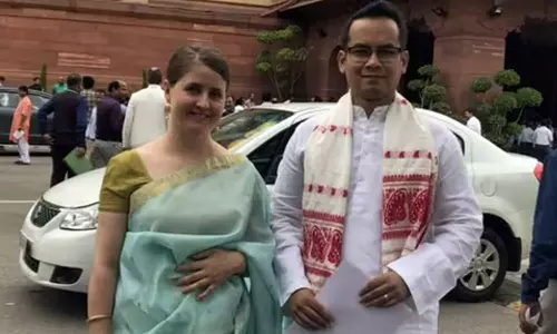 Congress MP Gaurav Gogoi with wife Elizabeth Gogoi