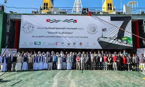 ഗസ്സയ്ക്കുള്ള 5820 ടൺ സഹായ വസ്തുക്കളുമായി യുഎഇ കപ്പൽ ഈജിപ്തിൽ