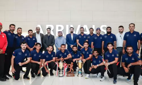 Bahrain cricket team receives warm welcome at the airport.