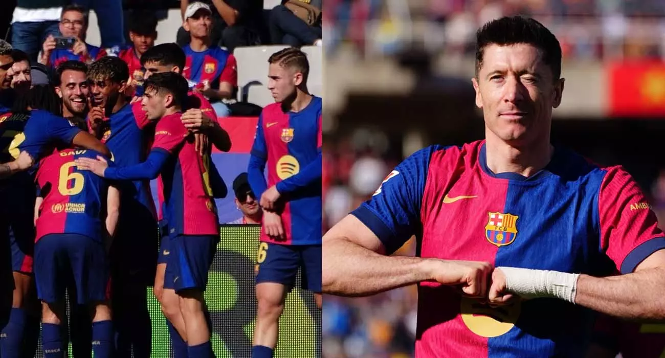 Lewandowski scores a double; Barcelona continues winning streak in La Liga, 4-1