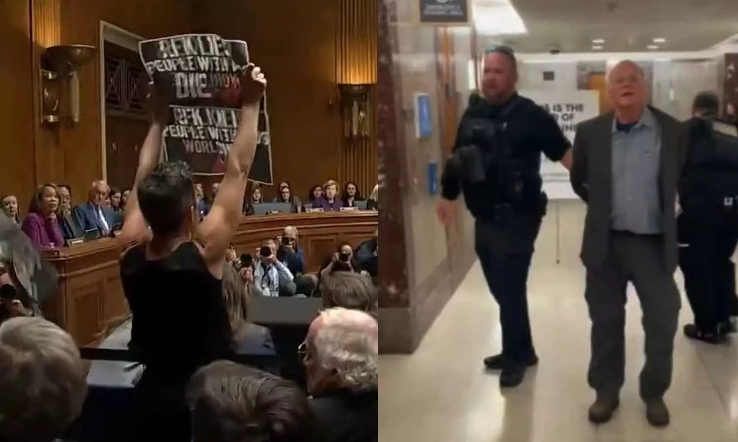 ഗസ്സയിലെ കുരുന്നുകളെ കൊലപ്പെടുത്തുന്നു, അതിനായി പണം നൽകുന്നു: യുഎസ് സെനറ്റ് യോഗത്തിൽ നാടകീയ രംഗങ്ങൾ, ബെൻ കോഹൻ അറസ്റ്റിൽ