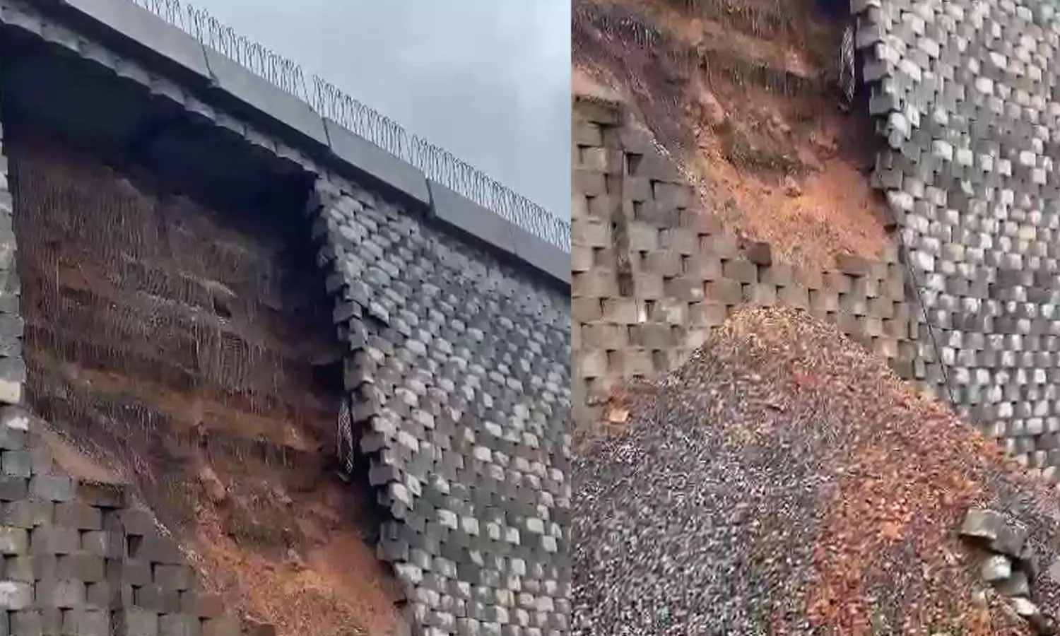 കൂരിയാട് ദേശീയപാത വീണ്ടും പൊളിഞ്ഞു; പാർശ്വ ഭിത്തി തകർന്ന് സർവീസ് റോഡിലേക്ക് പതിച്ചു