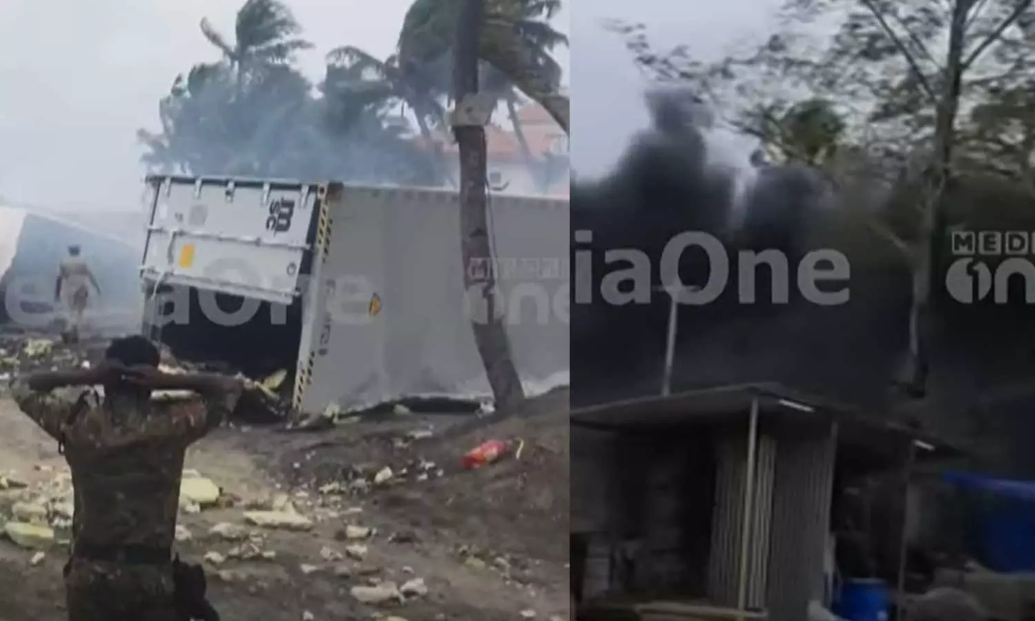 കൊല്ലം ശക്തികുളങ്ങരയിൽ കണ്ടെയ്‌നർ നീക്കം ചെയ്യുന്നതിനിടെ തീപിടിത്തം