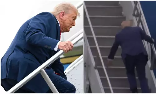 പടികൾ കയറുന്നതിനിടെ കാലിടറി വീണ് ട്രംപ്: ബൈഡൻ 2.0വെന്ന് ട്രോളി സോഷ്യൽ മീഡിയ