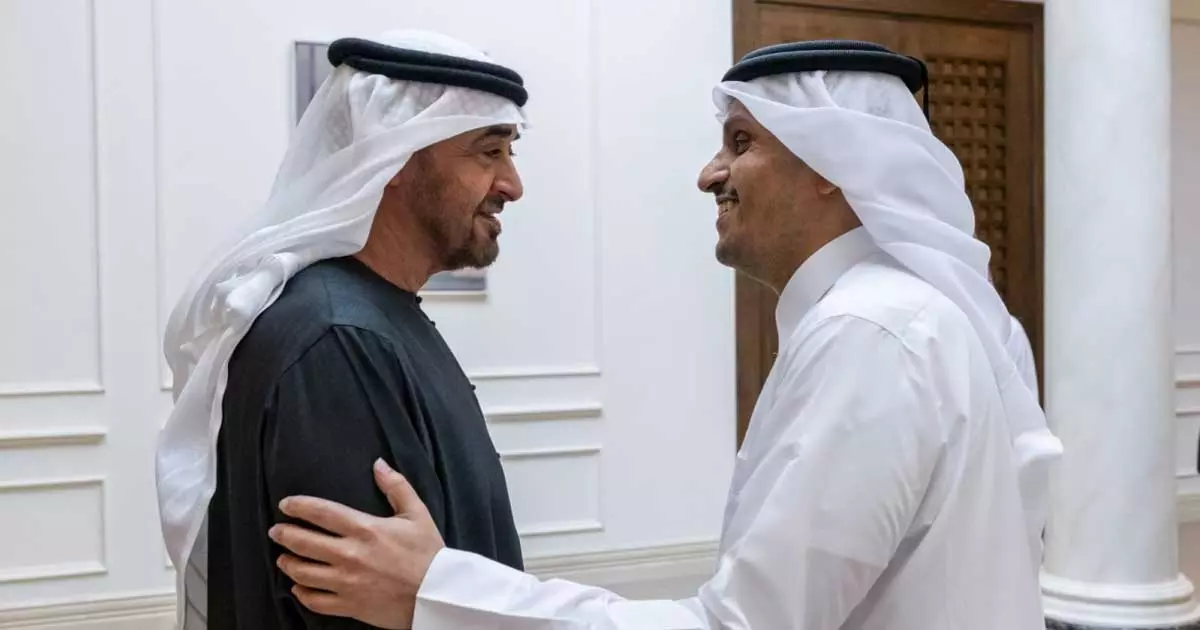 ഖത്തർ പ്രധാനമന്ത്രിയുമായി കൂടിക്കാഴ്ച നടത്തി യുഎഇ പ്രസിഡണ്ട് ശൈഖ് മുഹമ്മദ് ഖത്തർ പ്രധാനമന്ത്രിയുമായി കൂടിക്കാഴ്ച നടത്തി യുഎഇ പ്രസിഡണ്ട് ശൈഖ് മുഹമ്മദ്