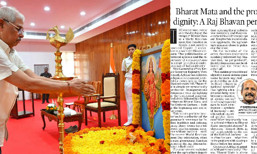 ഭാരതാംബ വിവാദത്തില്‍ കൃഷിവകുപ്പിനെ കുറ്റപ്പെടുത്തി ഗവർണറുടെ അഡീ. പ്രൈവറ്റ് സെക്രട്ടറിയുടെ ലേഖനം