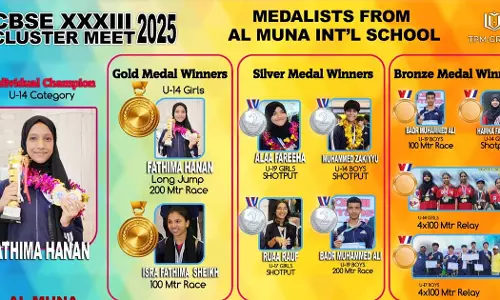 സിബിഎസ്ഇ സൗദി ചാപ്റ്റർ കായിക മേള, ദമ്മാം അൽ മുന സ്കൂളിലെ ഫാത്തിമ ഹനാൻ വ്യക്തിഗത ചാമ്പ്യൻ