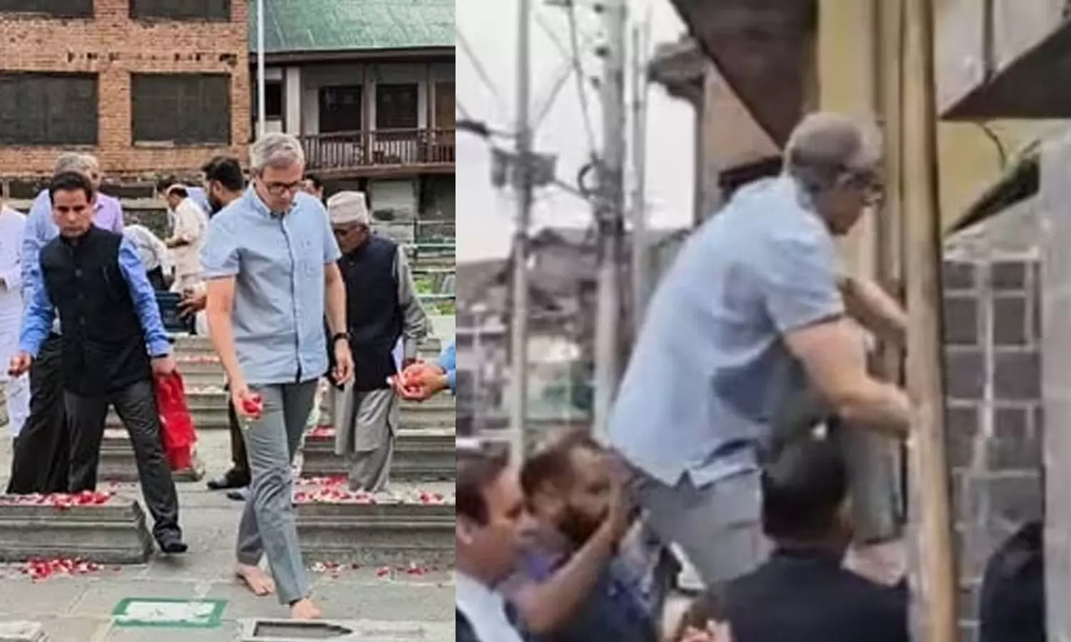 വിലക്കിന് വില കൽപിക്കാതെ മതിൽ ചാടി ഒമർ അബ്ദുള്ള; രക്തസാക്ഷി സ്മാരകത്തിൽ പുഷ്പാർച്ചന നടത്തി