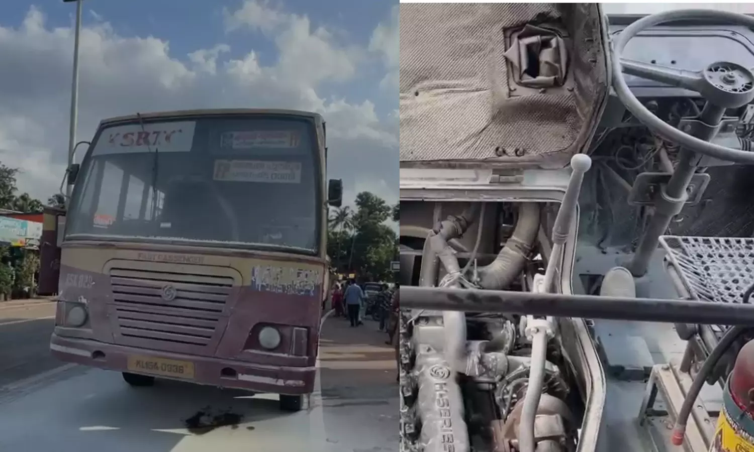 കൊല്ലം അഞ്ചലിൽ കെഎസ്ആർടിസി ബസിന് തീ പിടിച്ചു