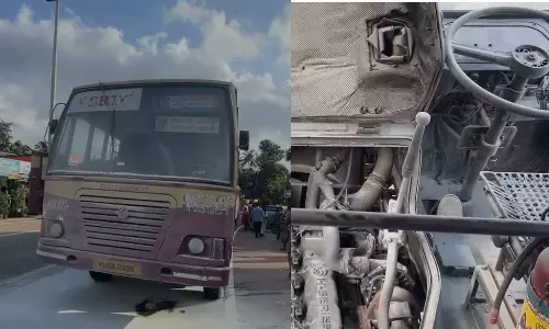 കൊല്ലം അഞ്ചലിൽ കെഎസ്ആർടിസി ബസിന് തീ പിടിച്ചു