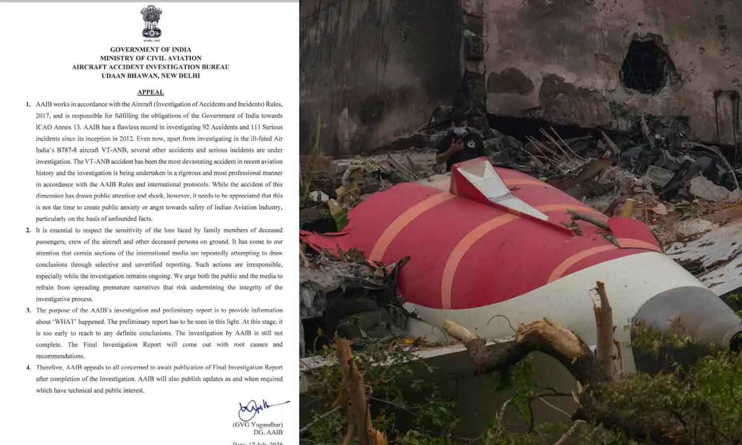 അഹമ്മദാബാദ് വിമാനാപകടം; നിഗമനങ്ങളിലേക്ക് എത്താൻ അന്താരാഷ്ട്ര മാധ്യമങ്ങൾ ശ്രമിക്കുന്നു; വാൾസ്ട്രീറ്റ് ജേണലിനെതിരെ എഎഐബി