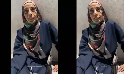A displaced woman at Al-Shifa Hospital in Gaza pleads: “Five days without food.”