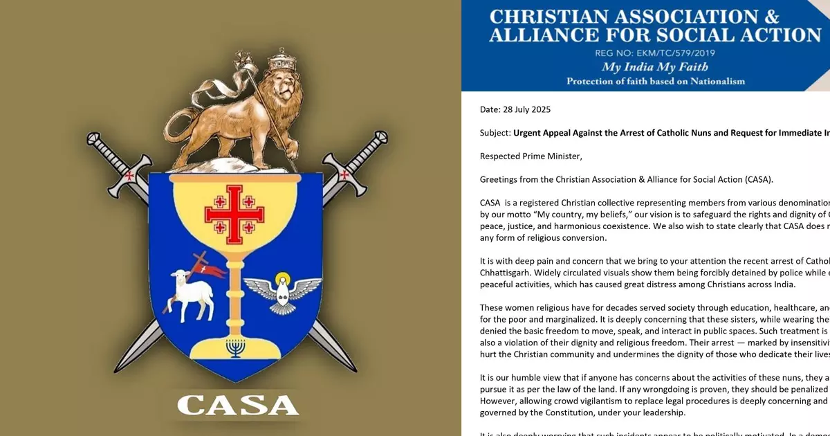 ഛത്തീസ്ഗഡിൽ കന്യാസ്ത്രീകൾ അറസ്റ്റിലായ സംഭവം; പ്രധാനമന്ത്രിക്ക് കത്തയച്ച് കാസ ഛത്തീസ്ഗഡിൽ കന്യാസ്ത്രീകൾ അറസ്റ്റിലായ സംഭവം; പ്രധാനമന്ത്രിക്ക് കത്തയച്ച് കാസ