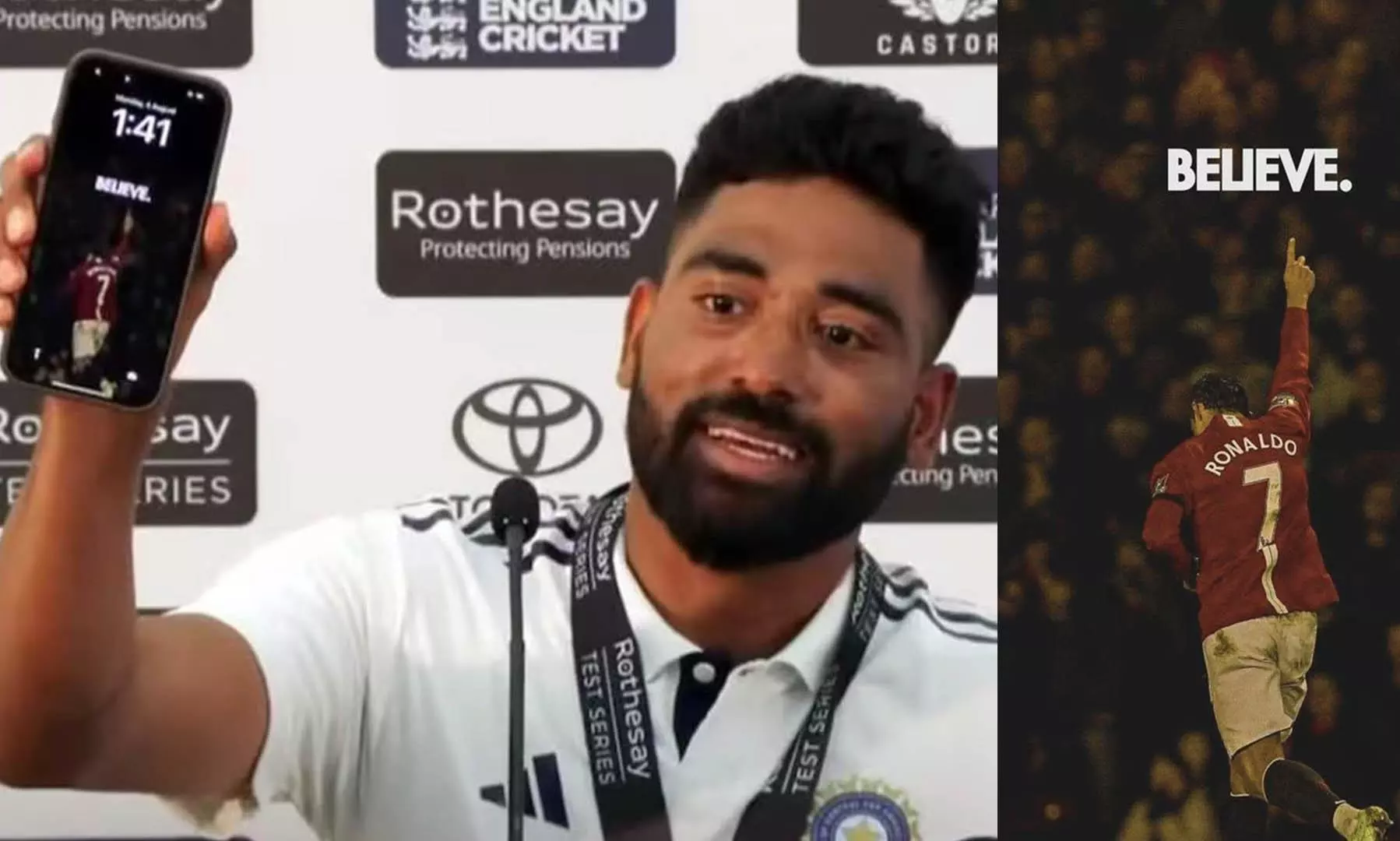 ആ ചിത്രമാണ് എനിക്ക് ഊർജ്ജം തന്നത് ; പ്രസ് മീറ്റിൽ റൊണാൾഡോയുടെ ചിത്രം ഉയർത്തിക്കാട്ടി മുഹമ്മദ് സിറാജ്