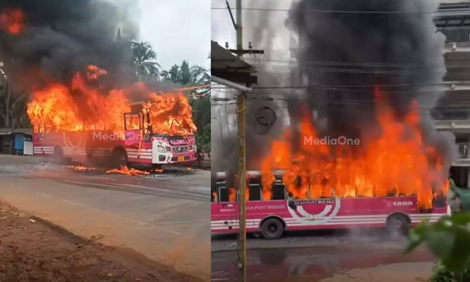 കൊണ്ടോട്ടിയിൽ ഓടിക്കൊണ്ടിരുന്ന സ്വകാര്യ ബസ് കത്തിനശിച്ചു; ദുരന്തമൊഴിവായത് തലനാരിഴക്ക്