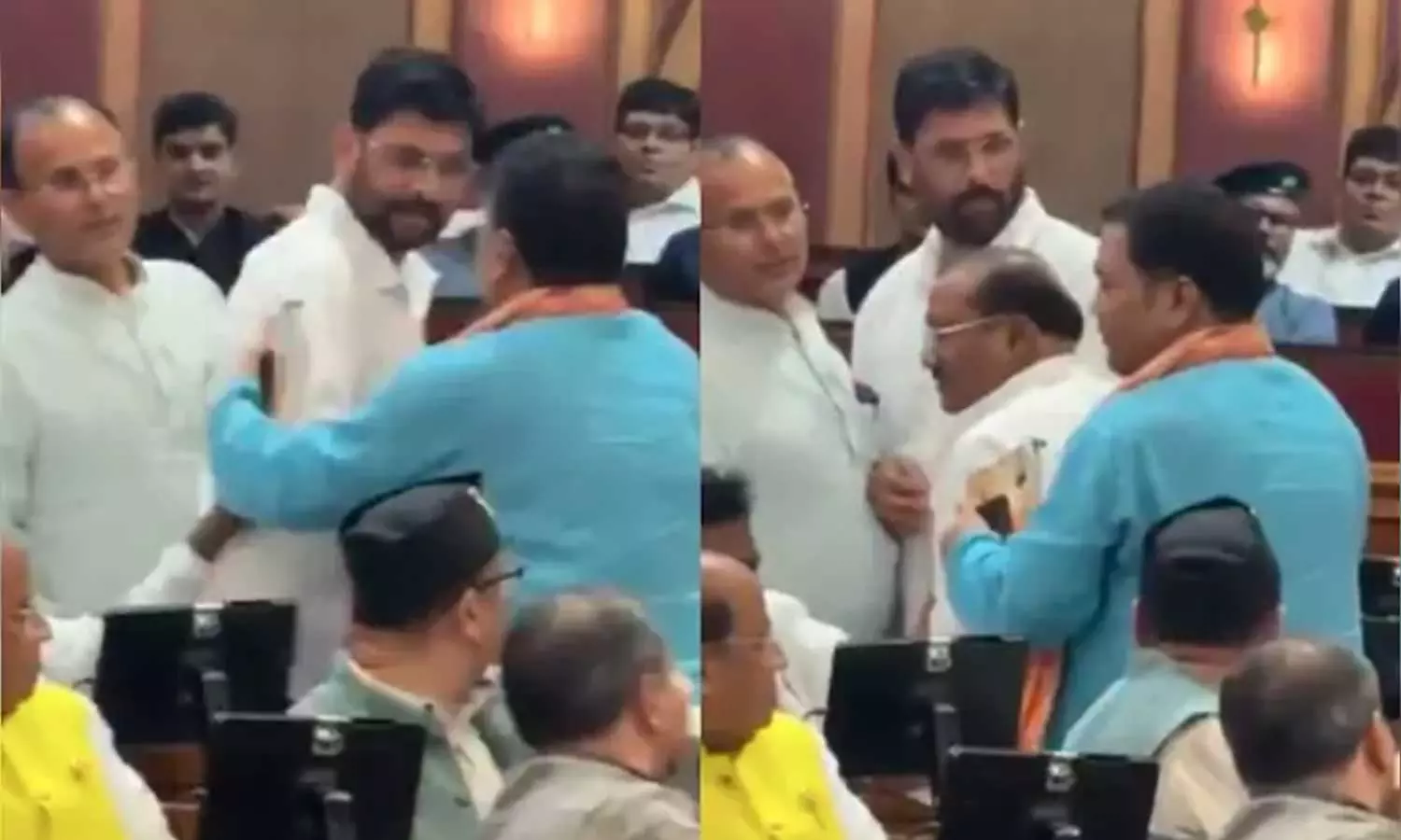 യുപി നിയമസഭക്കുള്ളില്‍ ഉരസി ബിജെപി എംഎല്‍എമാര്‍, പിടിച്ചുമാറ്റി സഹപ്രവര്‍ത്തകര്‍; ഏറ്റെടുത്ത് അഖിലേഷ് യാദവ്