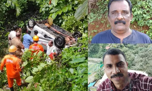 തലകീഴായി മറിഞ്ഞ കാറിൽ ഒരു മണിക്കൂറോളം കുടുങ്ങി വീട്ടമ്മ; രക്ഷകരായി ജല അതോറി കരാർ ജീവനക്കാർ