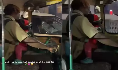 മകളെയും നെഞ്ചോട് ചേര്‍ത്ത്, ബംഗളൂരു നഗരത്തിലൂടെ ഓട്ടോറിക്ഷയോടിച്ച് യുവാവ്; വൈറലായി വിഡിയോ, കൈയടിച്ച് സോഷ്യല്‍മീഡിയ