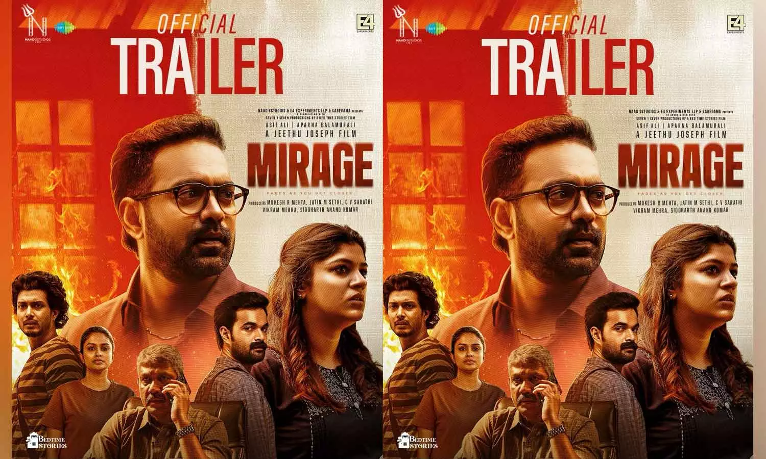 അവർ എന്തോ ഒളിക്കുന്നുണ്ട്; ത്രില്ലും സസ്പെൻസും നിറച്ച് ജീത്തു ജോസഫ് - ആസിഫ് അലി ചിത്രം മിറാഷ് ട്രെയിലർ പുറത്ത്