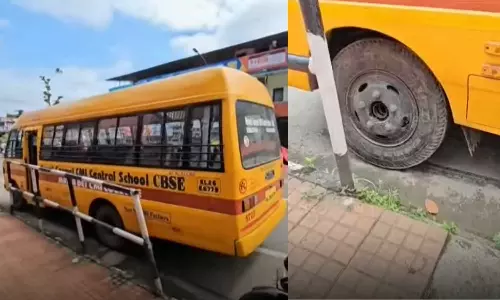 ഇളകി വീഴാറായ ടയറുമായി സ്കൂൾ ബസിന്റെ അപകട യാത്ര; വാഹനം പിടിച്ചെടുത്ത് എംവിഡി
