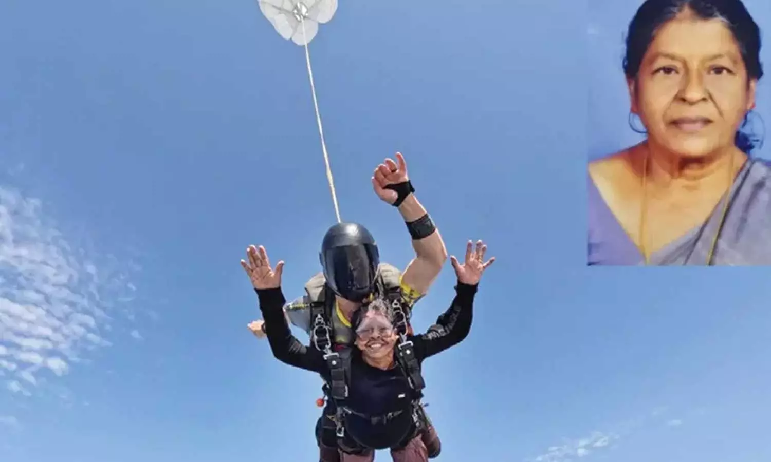 ബഹിരാകാശത്തേക്ക് പോകാനും ഞാനൊരുക്കമാണ്; പ്രായത്തെ കാറ്റിൽ പറത്തി 70ാം വയസിൽ സ്‌കൈഡൈവിങ് ചെയ്ത് മലയാളി വനിത