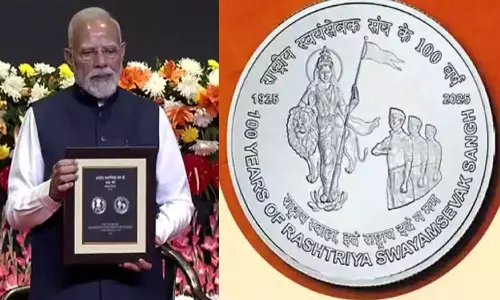 അഖണ്ഡ ഭാരത ഭൂപടമില്ല, പകരം ഭാരതാംബ; ആർഎസ്എസിന്റെ നൂറാം വാർഷികത്തിൽ നൂറു രൂപ നാണയം പ്രകാശനം ചെയ്ത് മോദി