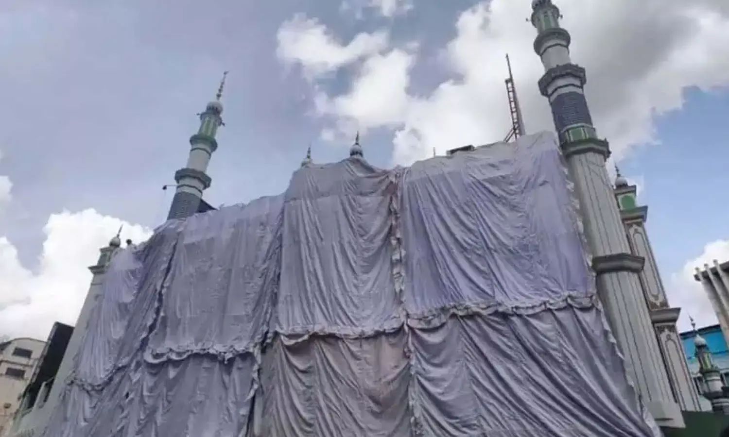 Mosques covered with Cloths ahead of Durga Idol immersion in Hyderabad