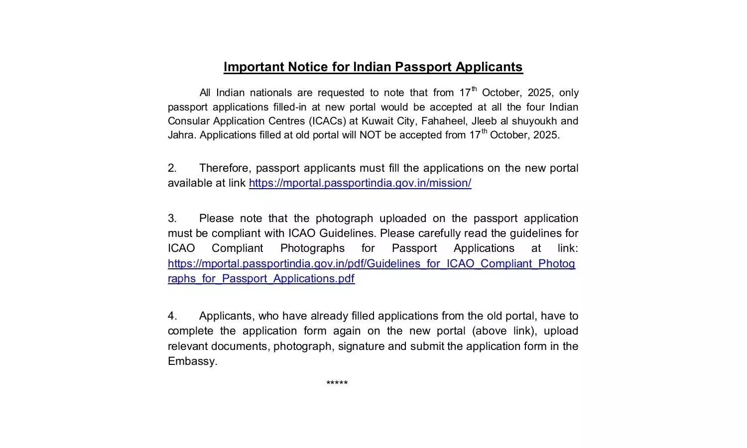 Important notice for Indian passport applicants
