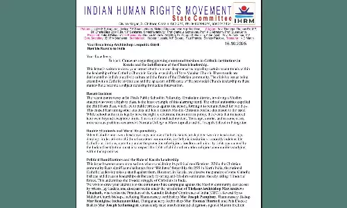 കേരളത്തിലെ കത്തോലിക്കാ സ്ഥാപനങ്ങളിലെ സാമുദായിക സംഘർഷങ്ങളിലും സഭാ നേതൃത്വത്തിന്റെ നിസ്സംഗതയിലും ആശങ്കയറിയിച്ച്  വത്തിക്കാൻ സ്ഥാനപതിക്ക് കത്ത്