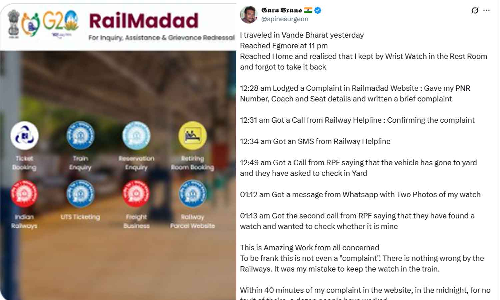 ഡോക്ടർക്ക് നഷ്ടപ്പെട്ട വാച്ച് കിട്ടി; റെയിൽവേക്ക് കൈയ്യടിച്ച് നെറ്റിസൺസ്