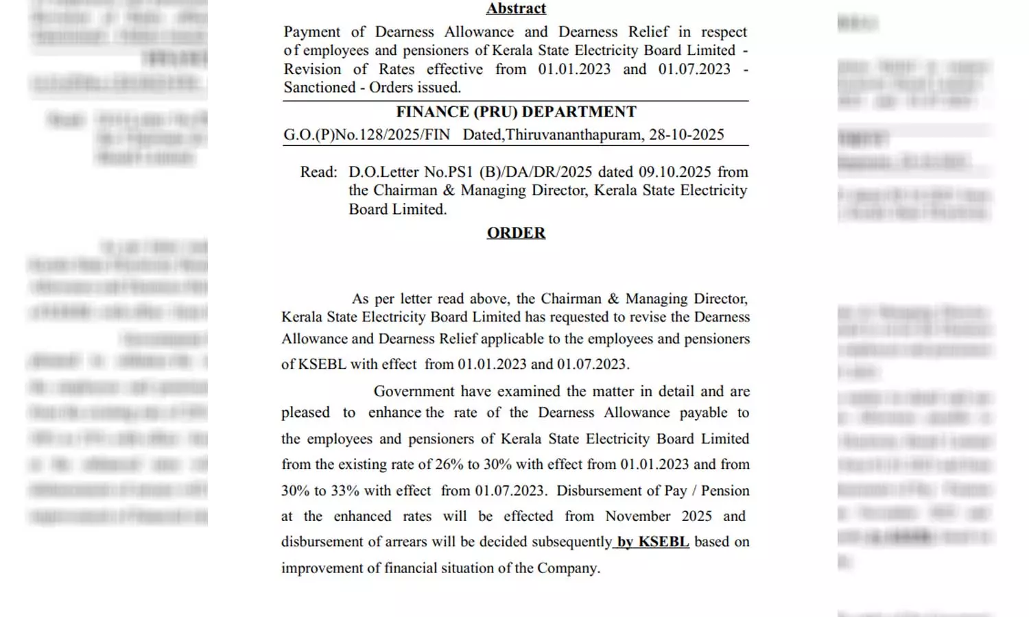 2023 ലെ ഏഴ് ശതമാനം DA കുടിശ്ശിക നൽകും; കെഎസ്ഇബി ജീവനക്കാർക്ക് ക്ഷാമബത്ത നൽകാൻ അനുമതി