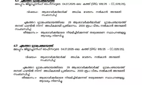 മലപ്പുറത്ത് ആശാ വർക്കർമാർക്ക് അധിക വേതനം നൽകുന്നതിന് അനുമതി നിഷേധിച്ചു