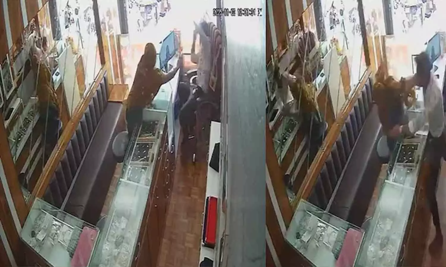 മുളക് പൊടി എറിഞ്ഞ് മോഷണ ശ്രമം, പക്ഷേ പാളിപ്പോയി, മോഷ്ടാവിനെ പൊതിരെ തല്ലി ജ്വല്ലറി ഉടമ