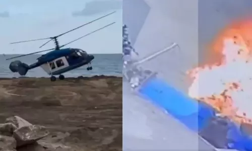 റഷ്യന്‍ ഹെലികോപ്റ്റര്‍ തകര്‍ന്നുവീണ് അഞ്ചുപേര്‍ മരിച്ചു; ദൃശ്യങ്ങൾ പുറത്ത്