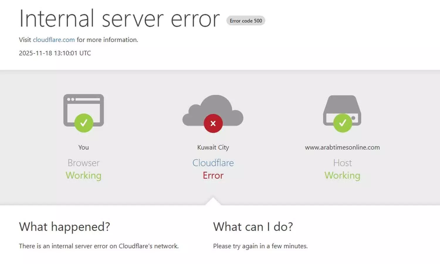 There is a technical problem; Cloudflare technical failure in Kuwait as well