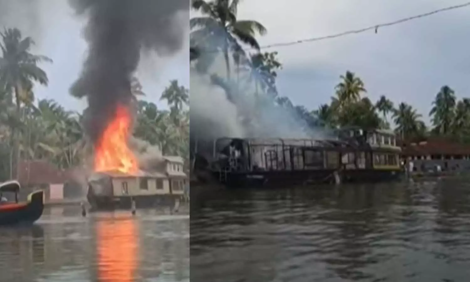 ആലപ്പുഴ പുന്നമടയിൽ ഹൗസ് ബോട്ടിന് തീപിടിച്ചു