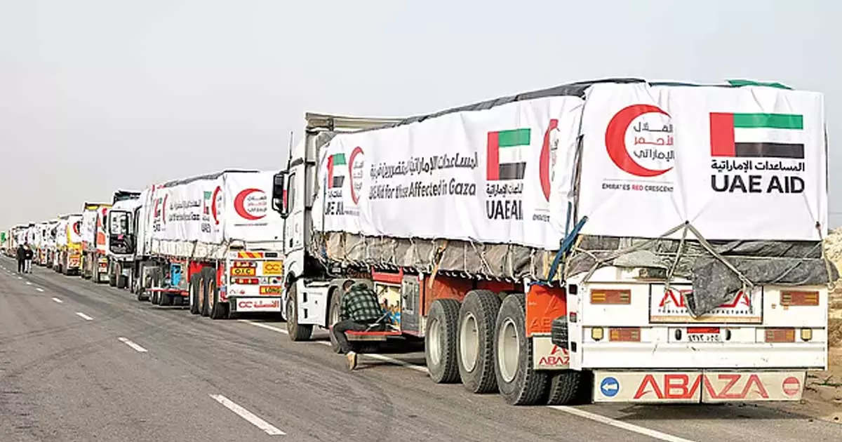 ​ഗസ്സയിലേക്ക് കൂടുതൽ സഹായമെത്തിച്ച് യുഎഇ