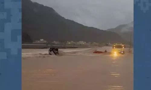 Driver rescued from Wadi in Khasab, Oman