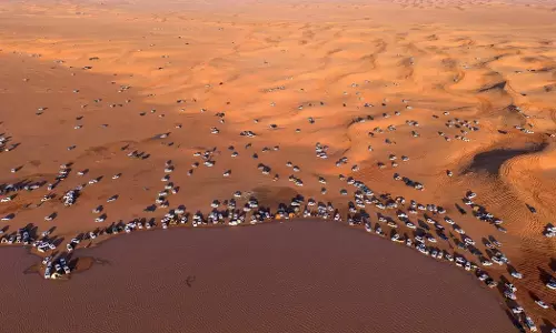 After the rains, Rawdat Muhanna has turned into a natural lake that attracts visitors.